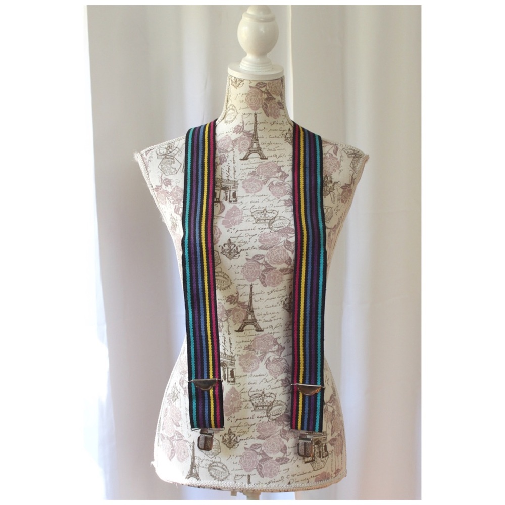 Striped Stretch Suspenders Clip-On Braces Multi